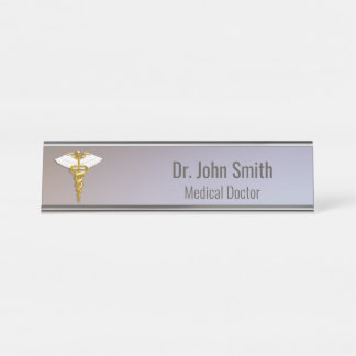 Placa De Mesa Asas brancas Douradas de Caduceus