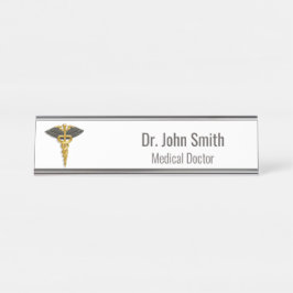 Placa De Mesa Asas Negras Clássicas do Elegante Médico Dourado C