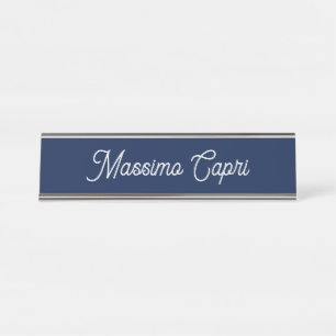 Placa De Mesa Azul Escuro Elegante Casual Nome Próprio Manuscrit