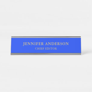 Placa De Mesa Azul Ultramarino Dourado Profissional Moderno Simp