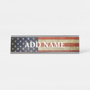 Placa De Mesa Bandeira Americana, aflita e com Nome