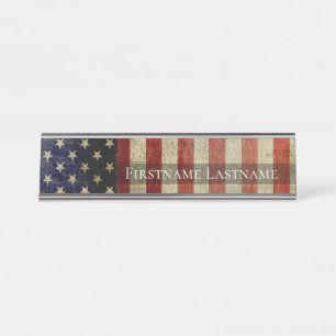 Placa De Mesa Bandeira Americana, aflita e com Nome