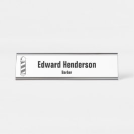 Placa De Mesa Barbeiro Cinza e branco preto para empresas