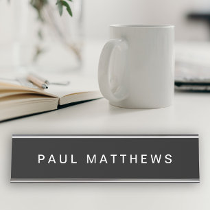 Placa De Mesa Black Modern Sleek Personalizar Adicione Seu Nome