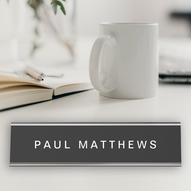 Placa De Mesa Black Modern Sleek Personalizar Adicione Seu Nome (Criador carregado)