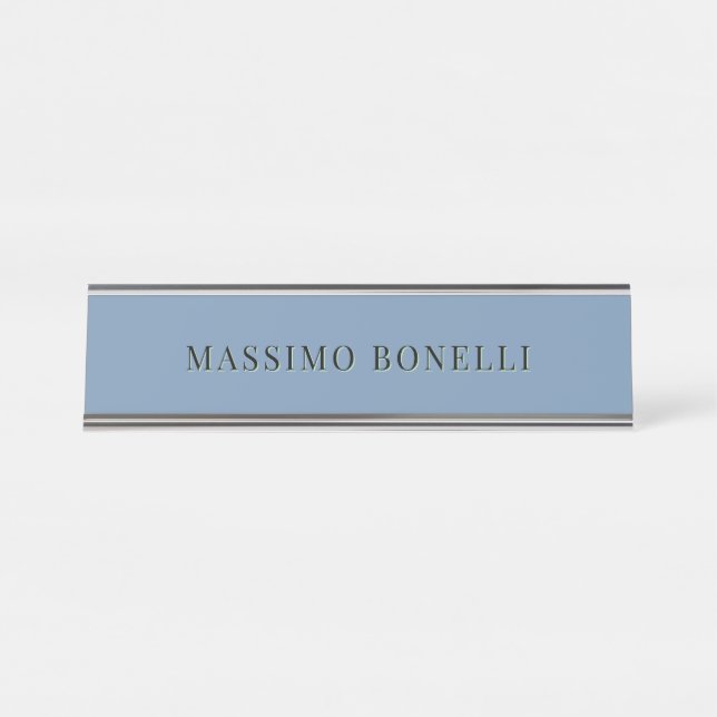 Placa De Mesa Blue Grey Minimalist Plain Legible Modern (Frente)