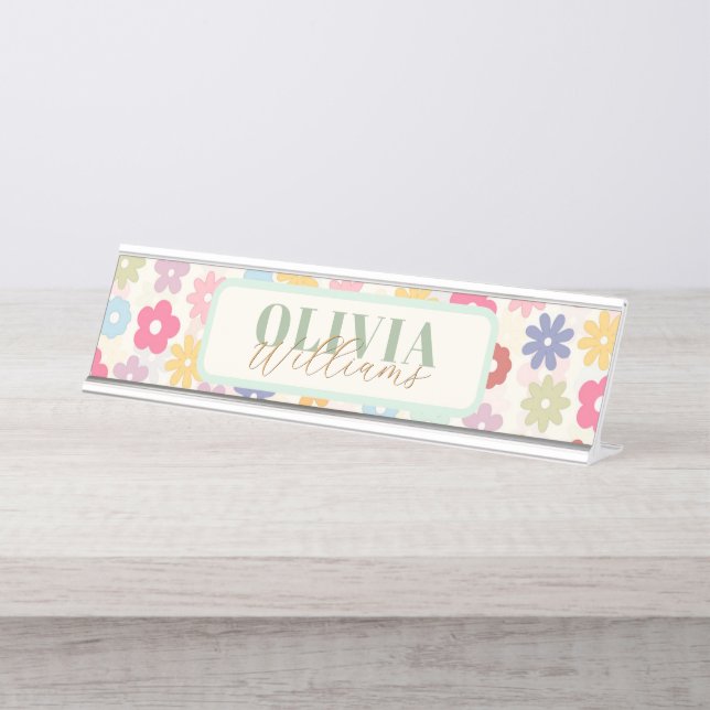 Placa De Mesa Boho Retro Daisy Flores do Verão 70 (Frente)
