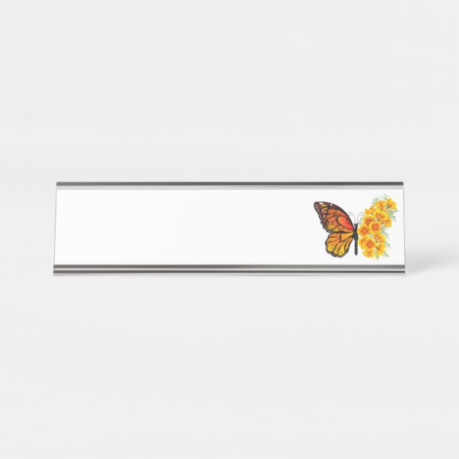 Placa De Mesa Borboleta Flor com Papagaio Amarelo da Califórnia (Frente)