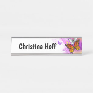 Placa De Mesa Borboletas Monarcas em Fundo Roxo