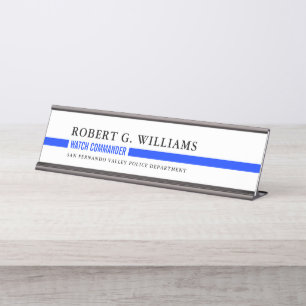 Placa De Mesa Branco personalizado mínimo fino da polícia de