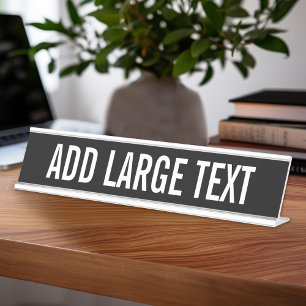 Placa De Mesa Branco preto básico com nome ou texto grande