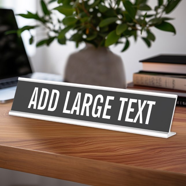 Placa De Mesa Branco preto básico com nome ou texto grande (Large Desk Sign - personalize with your text)