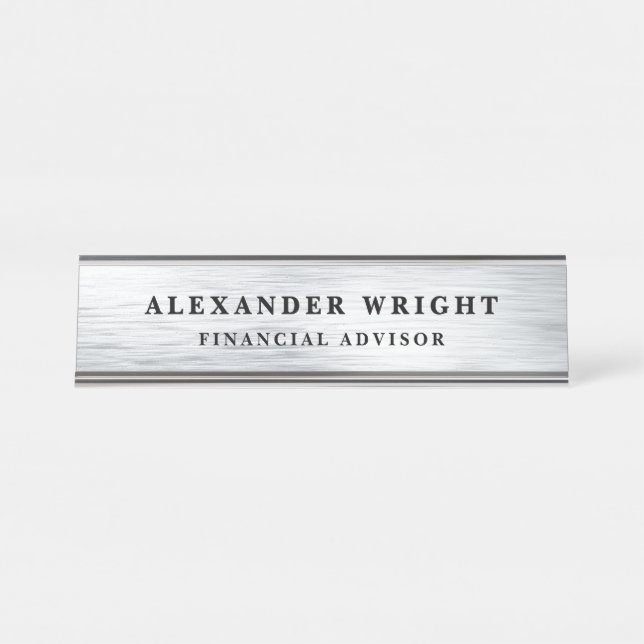 Placa De Mesa Brushed Silver Financial Advisor (Frente)