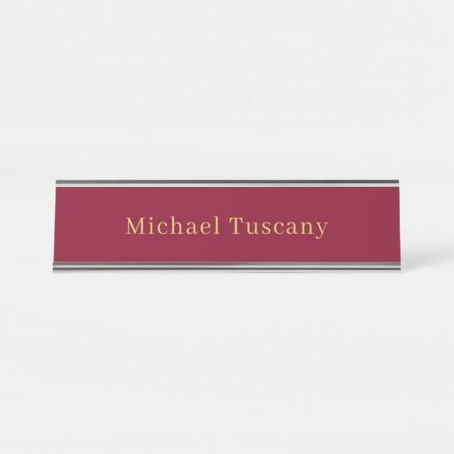 Placa De Mesa Burgundy Dourado Profissional Tendência Minimalist (Frente)