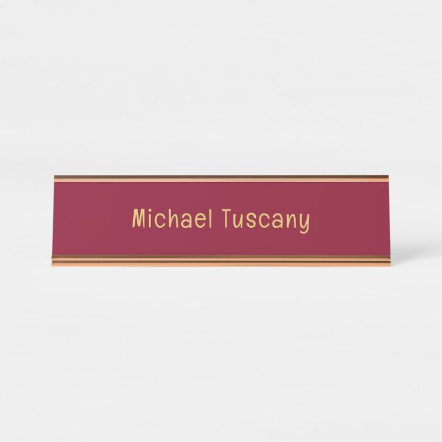 Placa De Mesa Burgundy Gold Profissional Moderno Minimalista Tex (Frente)