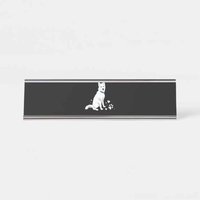 Placa De Mesa Cachorro Branco Bonito Siberiano - Cachorro Branco (Frente)