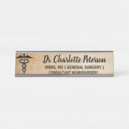 Placa De Mesa Caduceu Médicos de Madeira