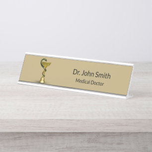 Placa De Mesa Caduco Médico Dourado da Higieia Cobra Bowl Beige