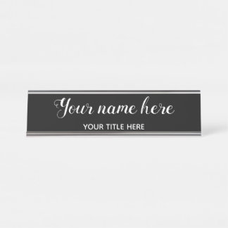 Placa De Mesa Caligrafia branca preta profissional simples e mod