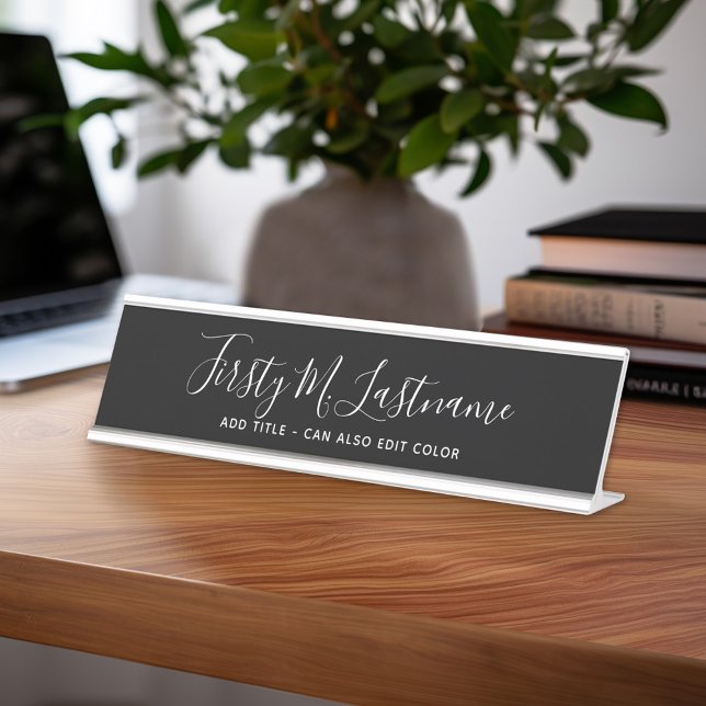 Placa De Mesa Caligrafia de Nome e Título - CAN EDIT black COLOR (Personalized Desk Sign with Name and Title - Custom Executive Name Plate)