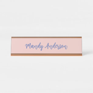 Placa De Mesa Caligrafia Elegante Rosa Dourado Simples Nome