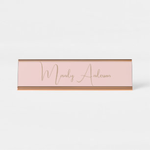 Placa De Mesa Caligrafia Elegante Rosa Dourado Simples Nome