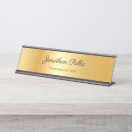 Placa De Mesa Caligrafia Elegante Texto Nome Moderno Dourado Mod
