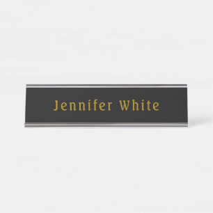 Placa De Mesa Caligrafia, Retro-Dourado e Black Name