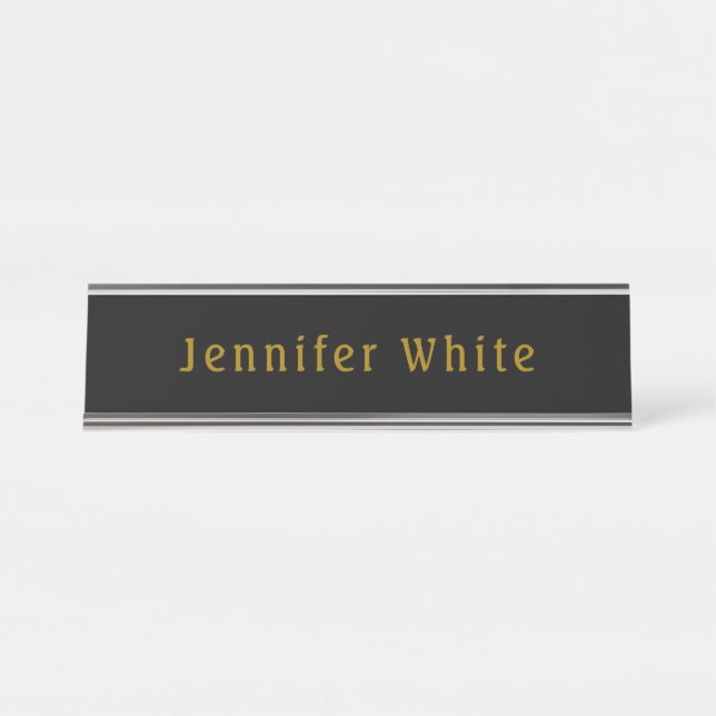 Placa De Mesa Caligrafia, Retro-Dourado e Black Name (Frente)