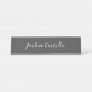 Placa De Mesa Caligrafia Simples Cinza Profissional Nome