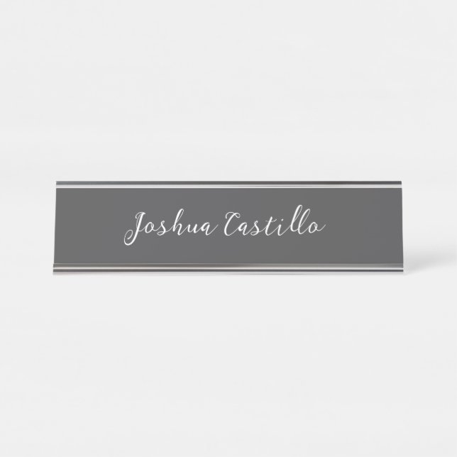 Placa De Mesa Caligrafia Simples Cinza Profissional Nome (Frente)