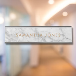 Placa De Mesa Carrara Branca Marble Clássico Dourado Personaliza