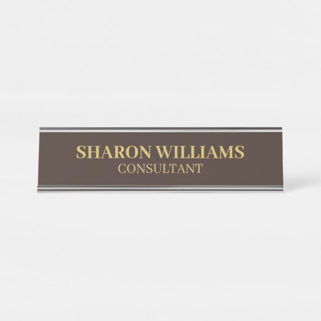 Placa De Mesa Castanho profissional minimalista moderno Dourado (Frente)