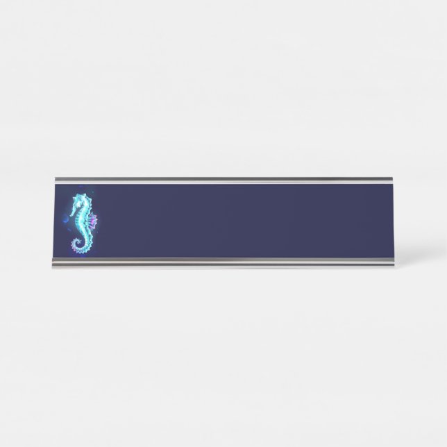 Placa De Mesa Cavalo de Gelo Cristal em Fundo Azul (Frente)