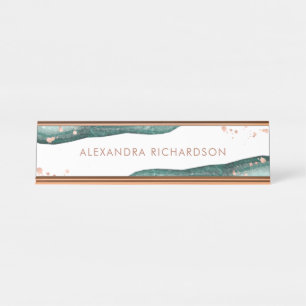 Placa De Mesa Cerceta da aguarela e falso Geode Dourado