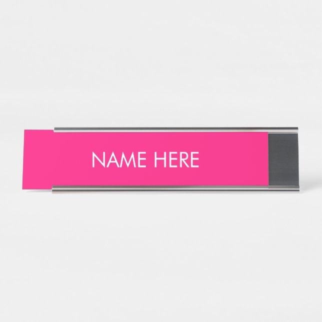 Placa De Mesa Chic de texto de nome personalizado de fúcsia rosa (Frente)