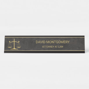 Placa De Mesa Chic Dourado Scalhes of Justice Black Leather Lawy