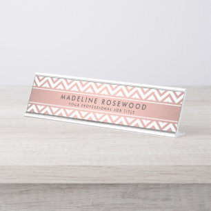 Placa De Mesa Chic Modern Rosa Dourado Chevron Monograma