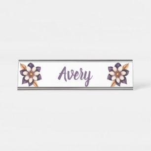 Placa De Mesa Chic Purple Cream Nome Floral