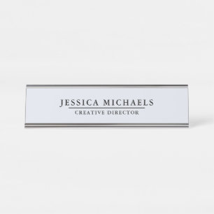 Placa De Mesa Cinza azul elegante com texto preto