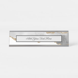 Placa De Mesa Cinza Glusco Branco Agato Refinado Ouro Brilhante