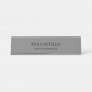 Placa De Mesa Cinza Premium do Gerente Simples Elegante Moderno 