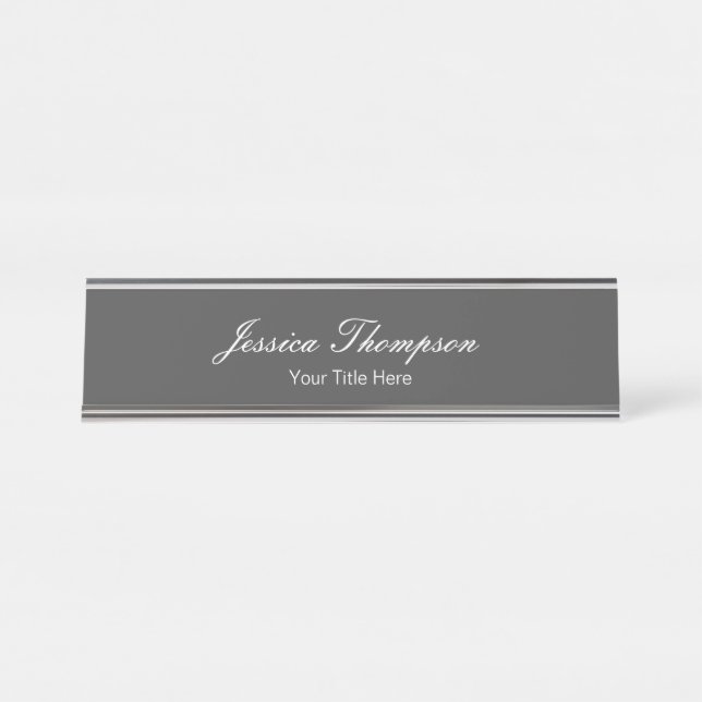 Placa De Mesa Cinza Profissional Simples e Elegante Moderno (Frente)