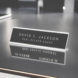 Placa De Mesa Classe Profissional Elegante Moderno Branco Negro
