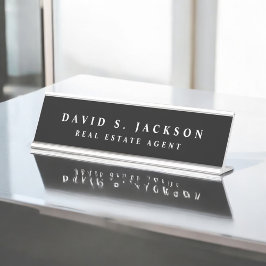 Placa De Mesa Classe Profissional Elegante Moderno Branco Negro