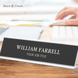 Placa De Mesa Clássico Minimalista Executivo Preto Creme