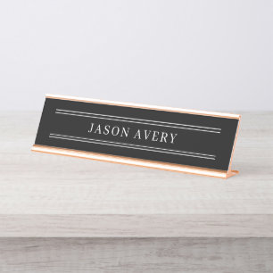 Placa De Mesa Clássico Simples Preto e Branco com Dupla Linha