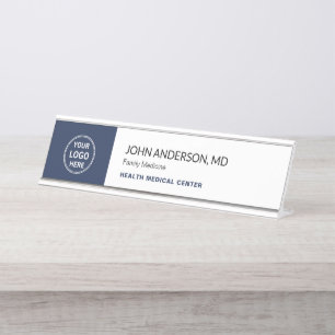 Placa De Mesa Clínica de Saúde Médica Médico Azul Marinho Branco