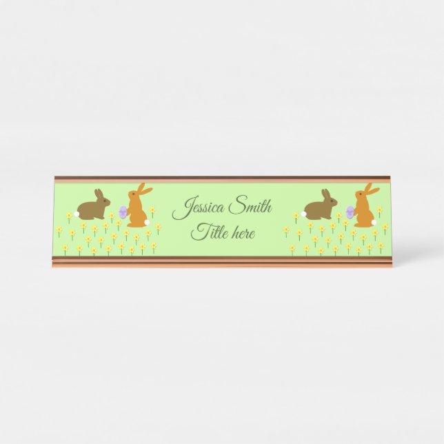 Placa De Mesa Coelhinhos de Páscoa e Daffodils - Fácil Personali (Frente)