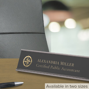 Placa De Mesa Compass Preto e Dourado Personalizado